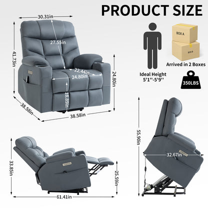 Okin II Power Lift Fabric Recliner Chair with Massage & Heat - Blue