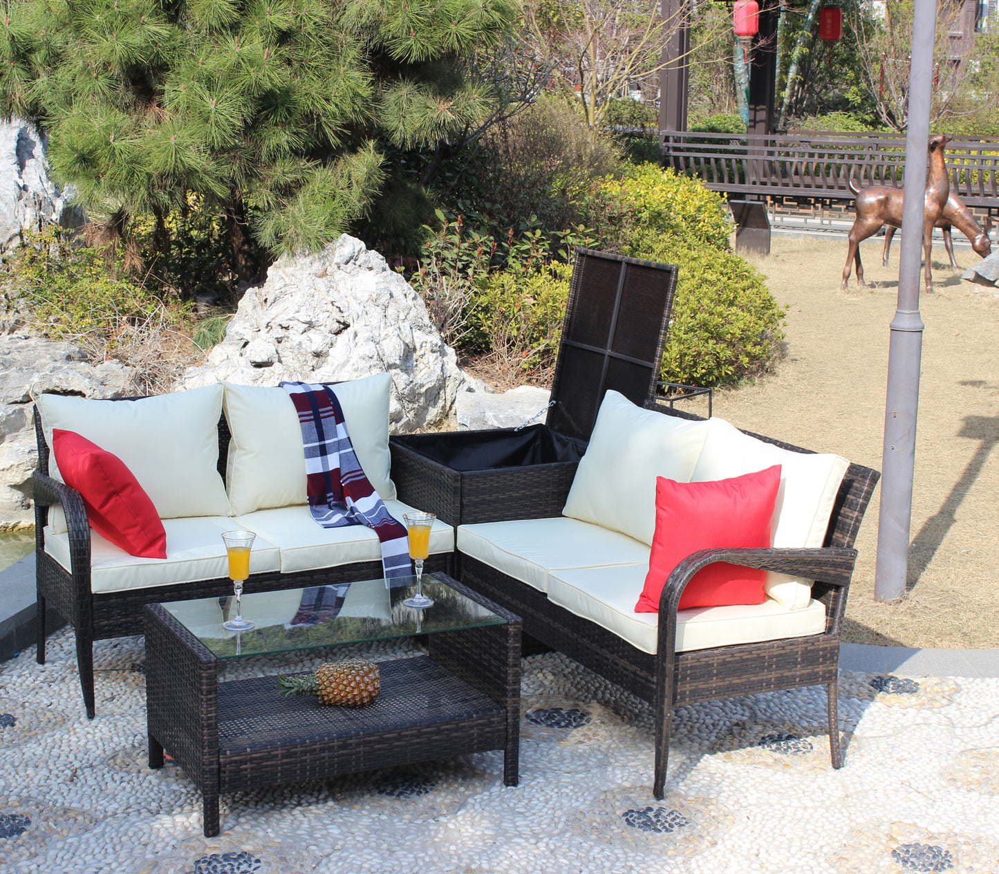 Berna 4 Pc Outdoor Patio Wicker Ratten Sofa Set - Brown