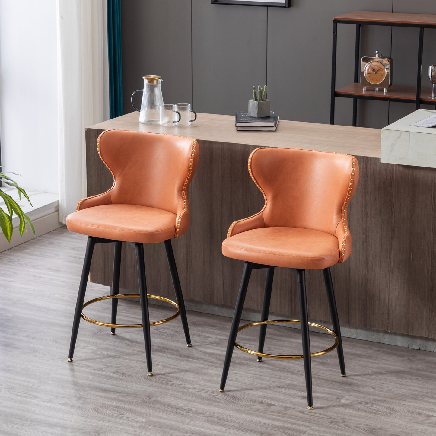 Swivel Bar Stools Counter Height 25"  -  Orange Set of 2