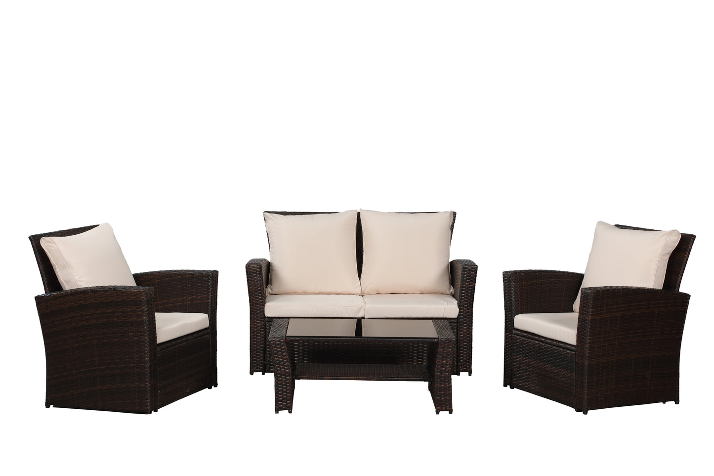 Darnell 4 Pc PE Rattan Wicker Outdoor Patio Furniture Set - Brown