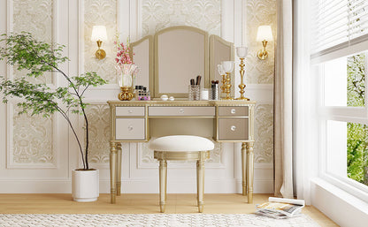 Hannah Makeup Vanity Set for Bedroom - Gold