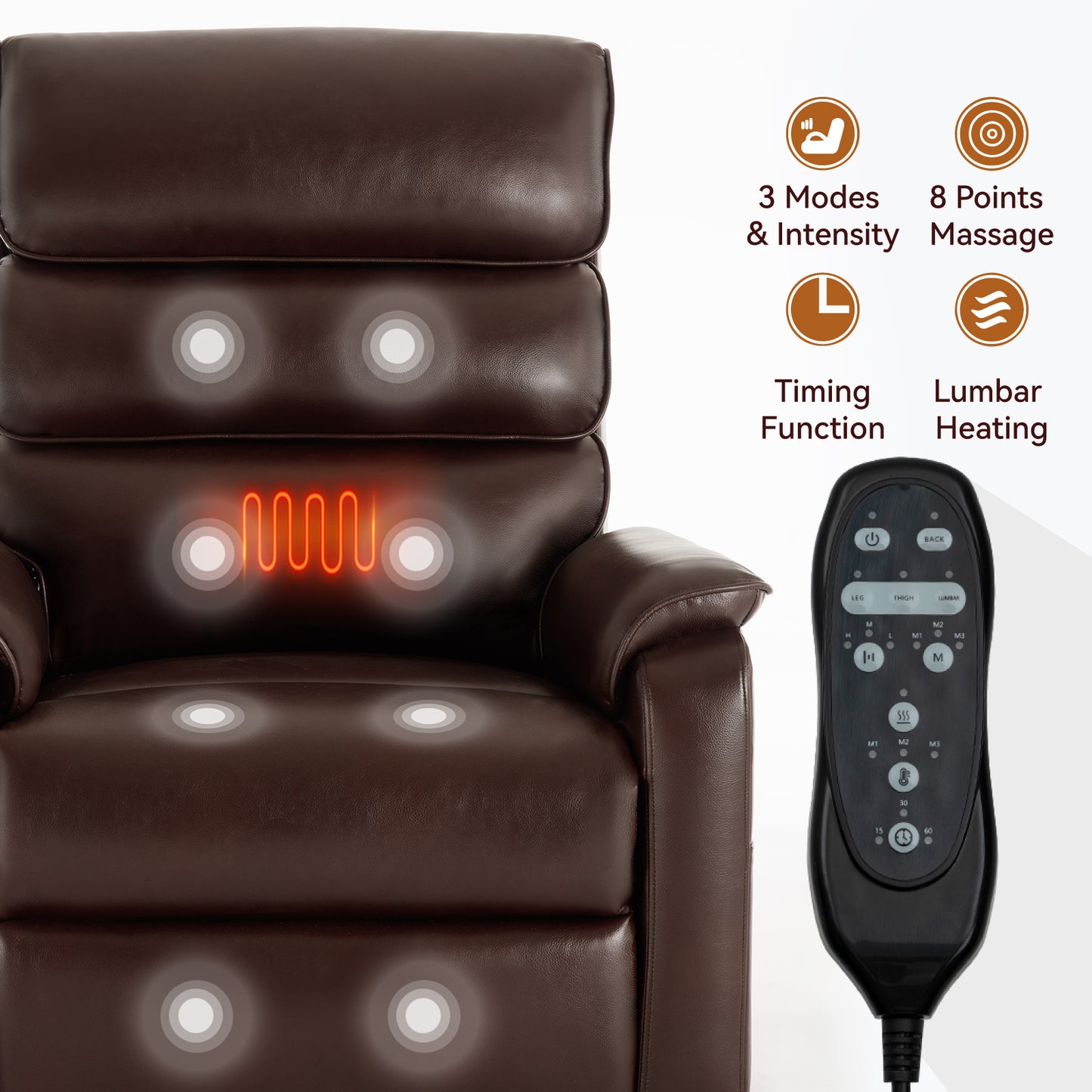 Hannah Power Lift Leather Recliner Chair with Heat Massage - Gray