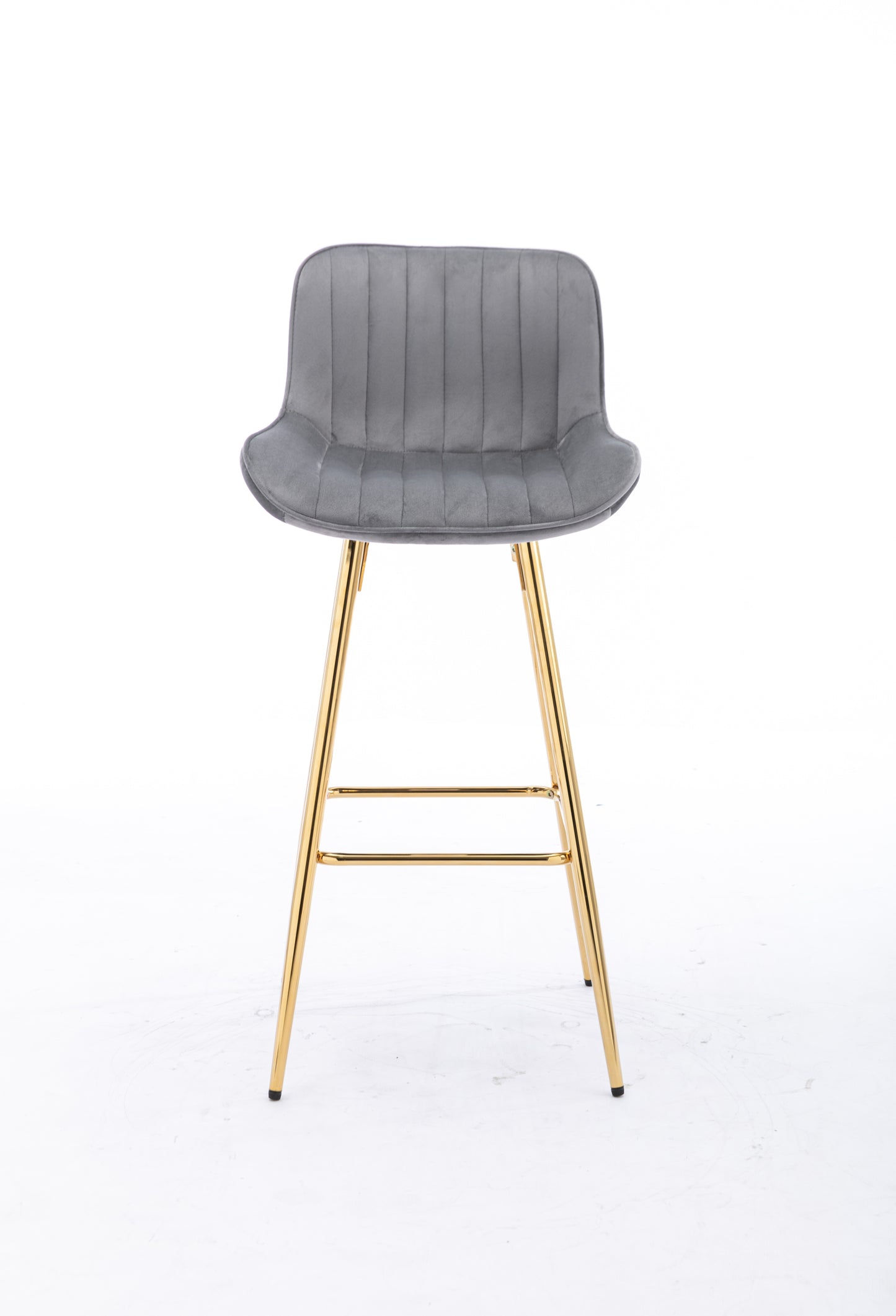 26 Inch Vista Bar Stools with Chrome Footrest  Velvet Fabric  Golden Leg - Gray  Set of 2