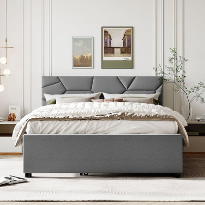 Brick Queen Size Platform Bed with Twin Size Trundle - Gray