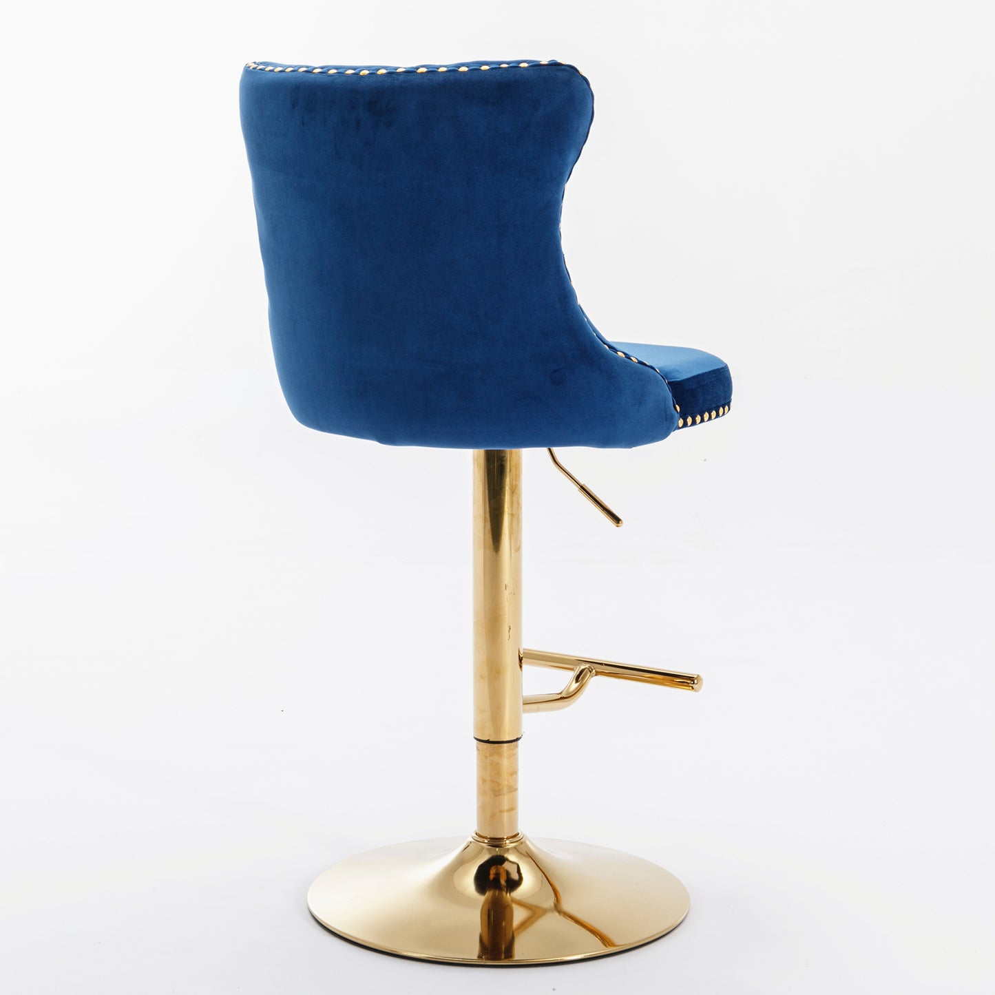 Stellar Golden Swivel Velvet Barstools Adjusatble Height - Blue  Set of 2