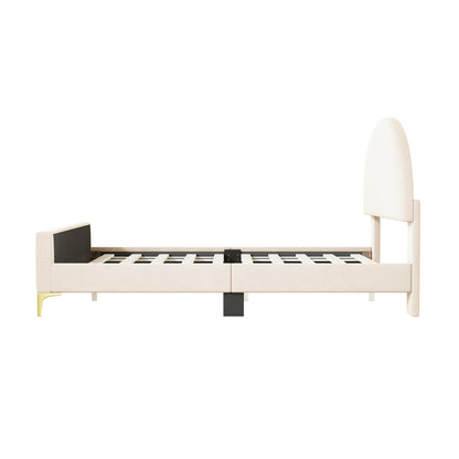 Lynn Full Size Velvet Platform Bed w Mental Legs - Beige