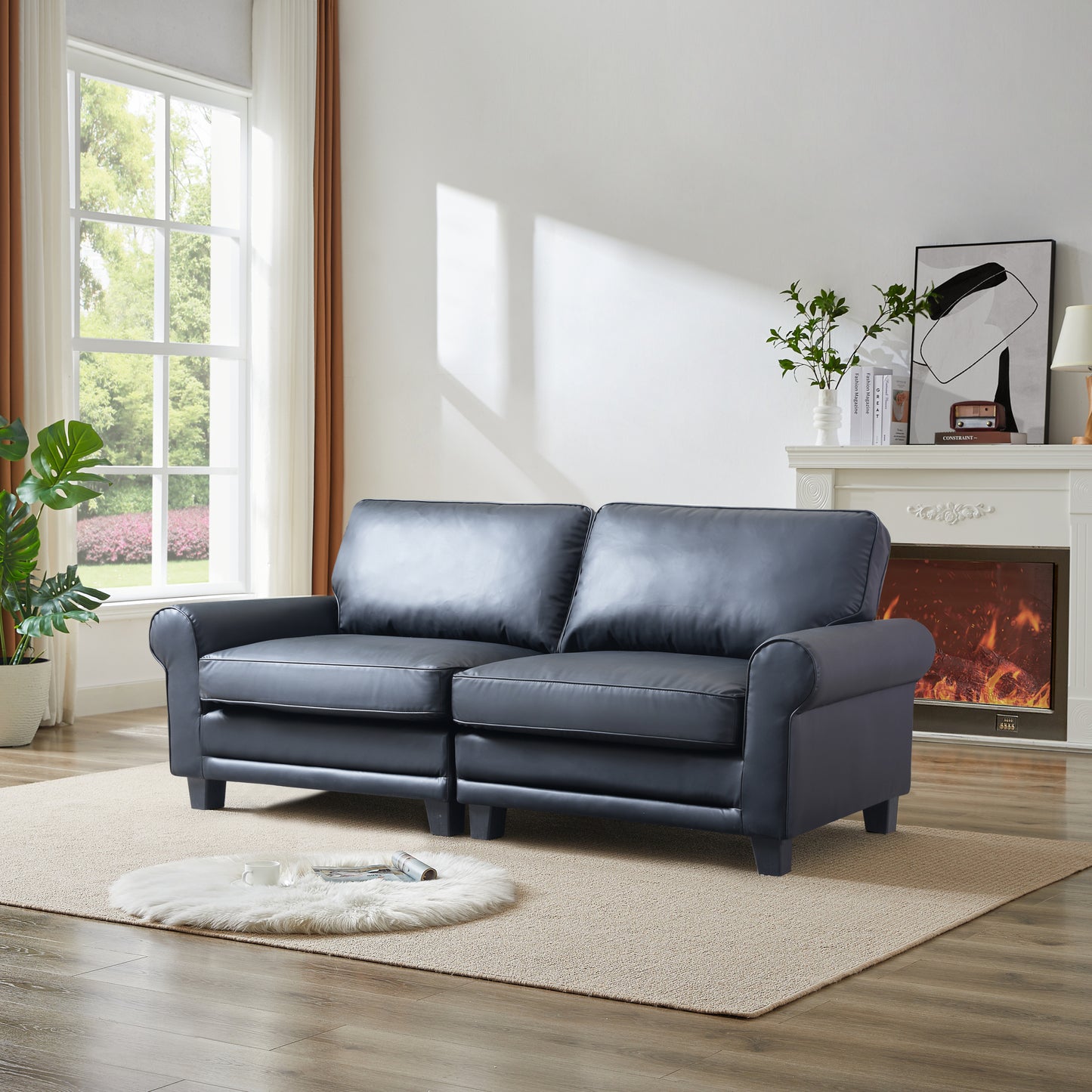 Santana Fabric Rolled Arm Loveseat - Black