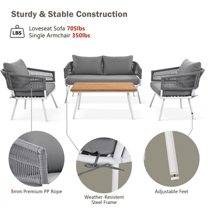 Boho 4 Pc Rope Patio Furniture Set - Gray