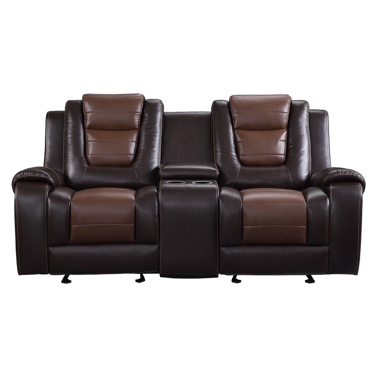 Lozano Loveseat Dual Glider Reclining with Center Console - Dark Brown+Light Brown