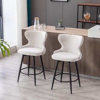 Swivel Bar Stools Counter Height 25"  -  Beige  Set of 2