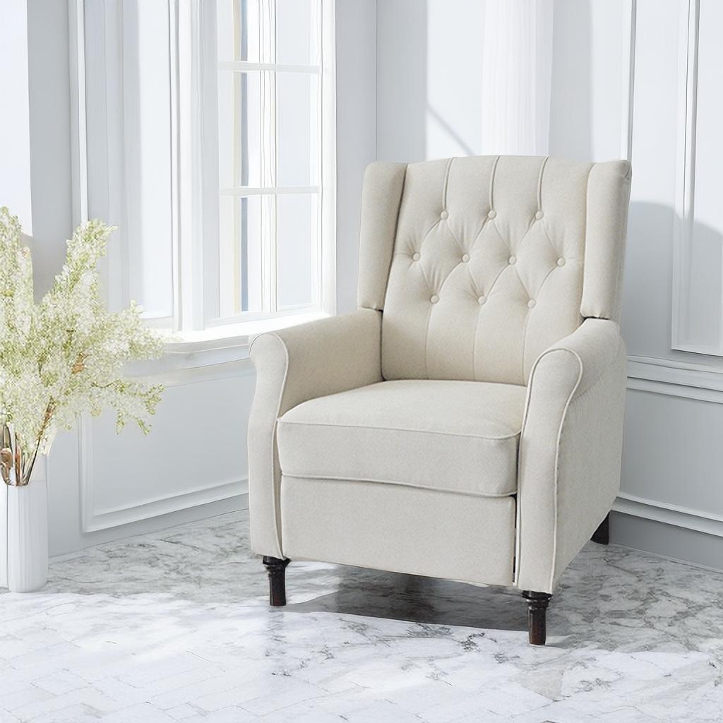 Mystic Fabric Reclining Armchair with Adjustable Back - Beige