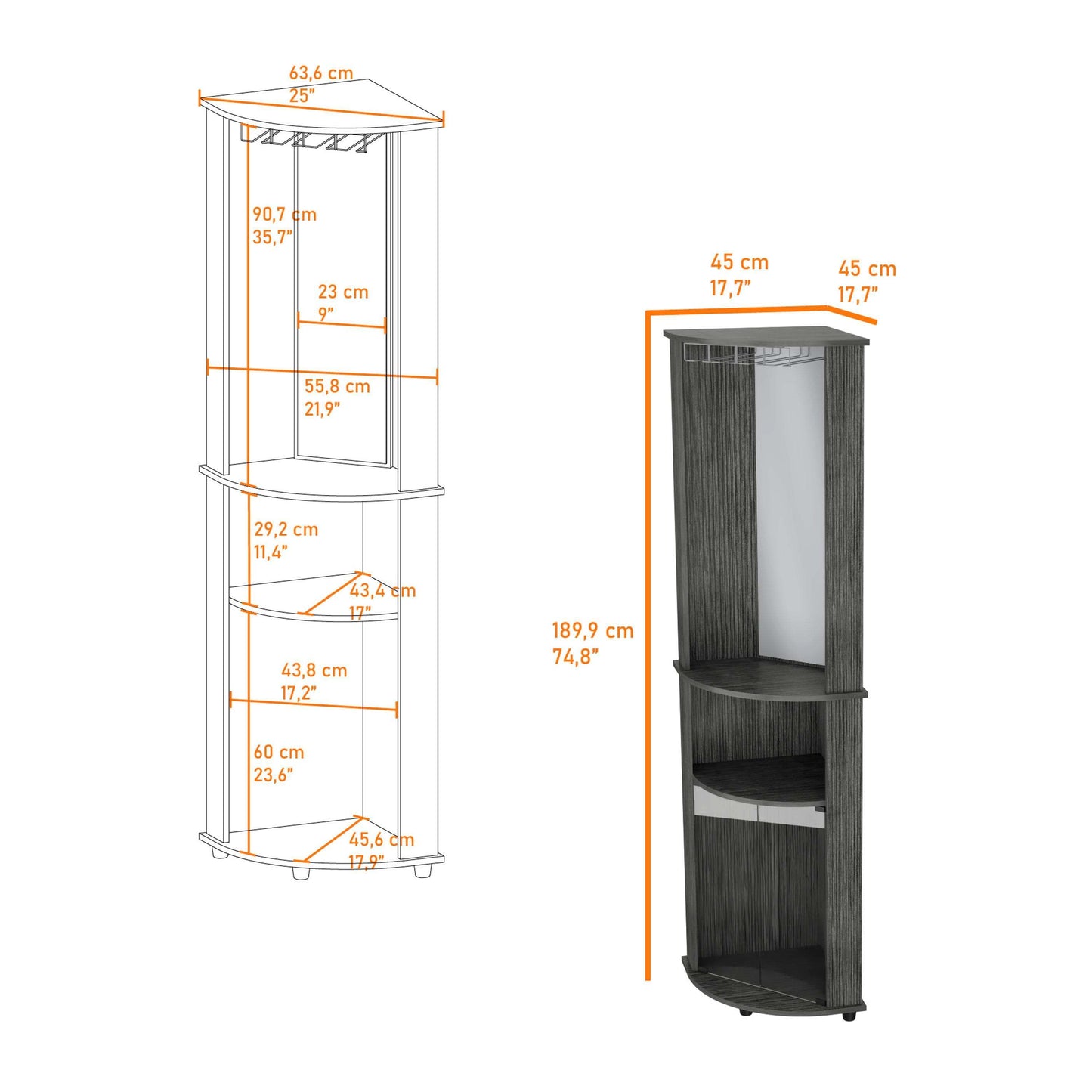 Jared 3-Tier Shelf Bar Cabinet - Gray