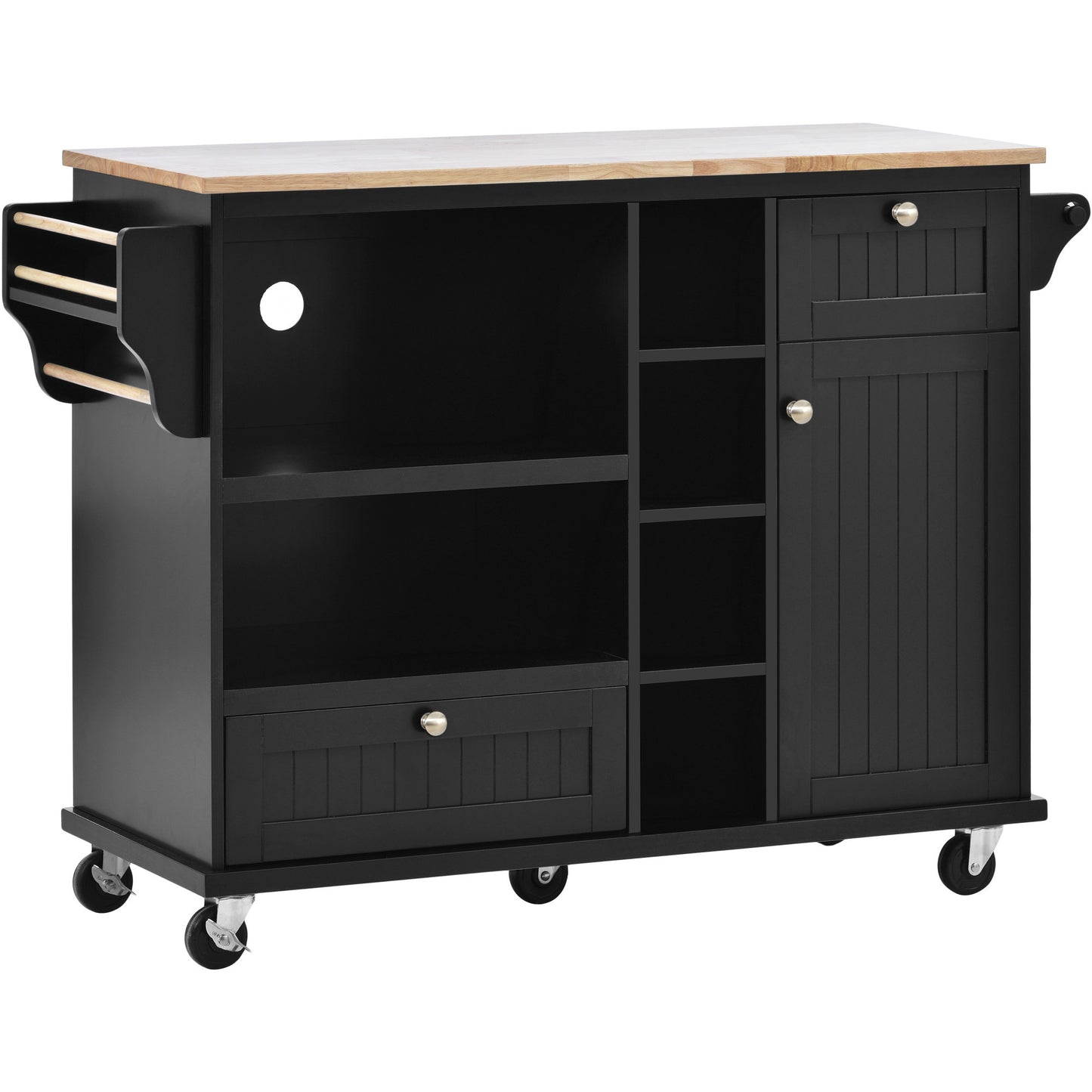 Retro Kitchen Island Cart with Storage Cabinet -Black