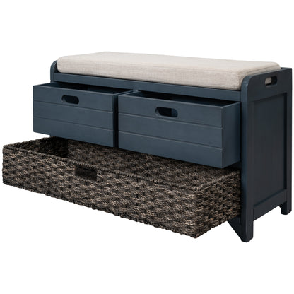 Lucy  Storage Bench with Removable Basket  Removable Cushion - Antique Navy