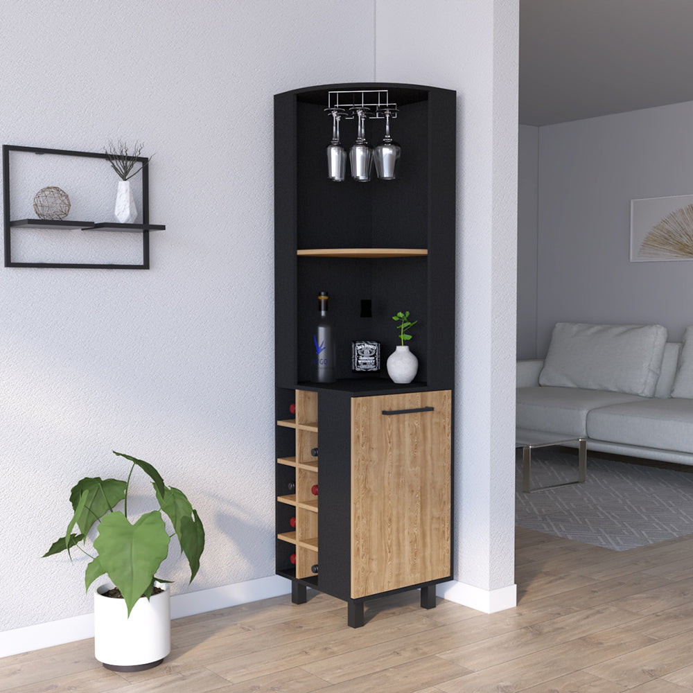 Cleveland Corner Bar Cabinet - Black/Pine