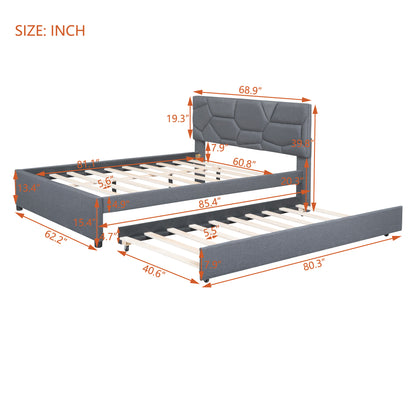 Brick Queen Size Platform Bed with Twin Size Trundle - Gray