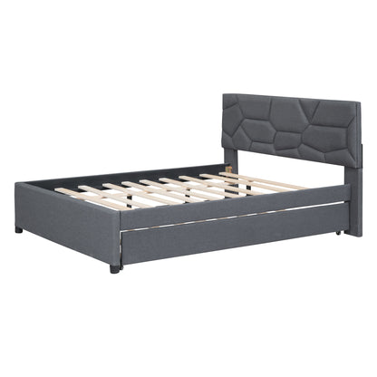 Brick Full Size Upholstered Platform Bed with Twin Size Trundle - Gray