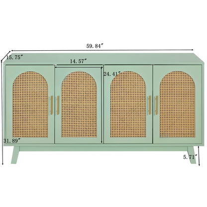 Xenia 4-Door Cabinet with Rattan - Mint Green