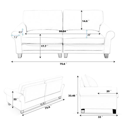 Santana Fabric Rolled Arm Loveseat - Black