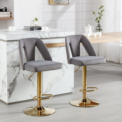 Nadia Velvet Adjusatble Seat  Bar Stool - Gray Set of 2