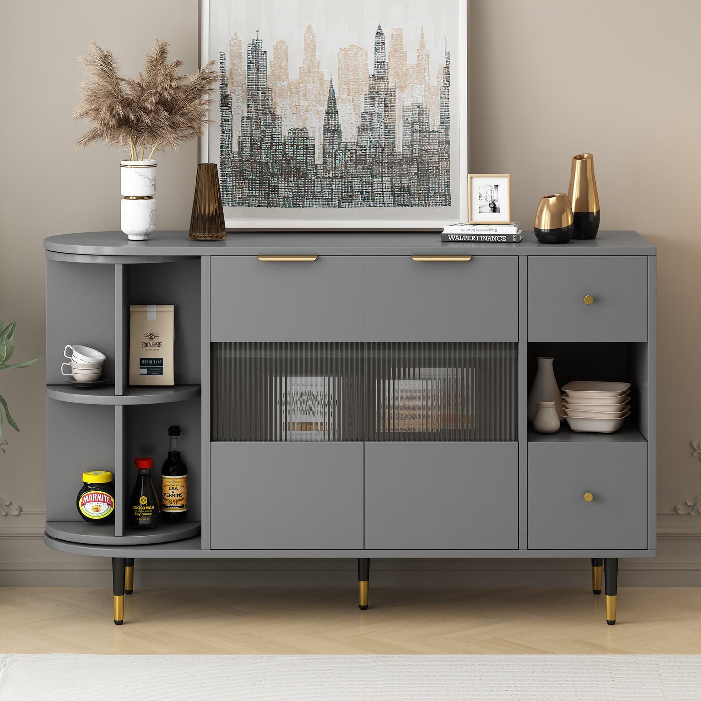 Greta Sideboard Buffet Cabinet - Gray