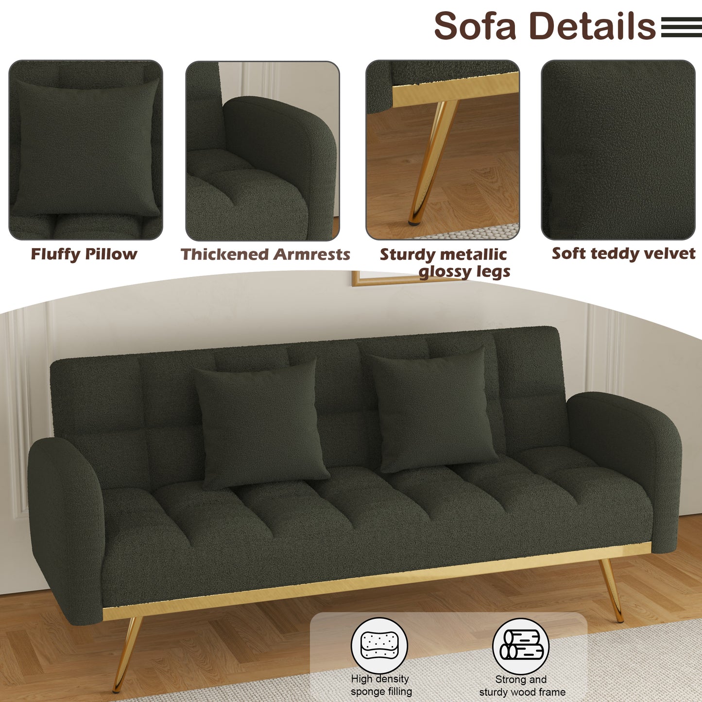 Sonic Convertible Sofa Bed- Green