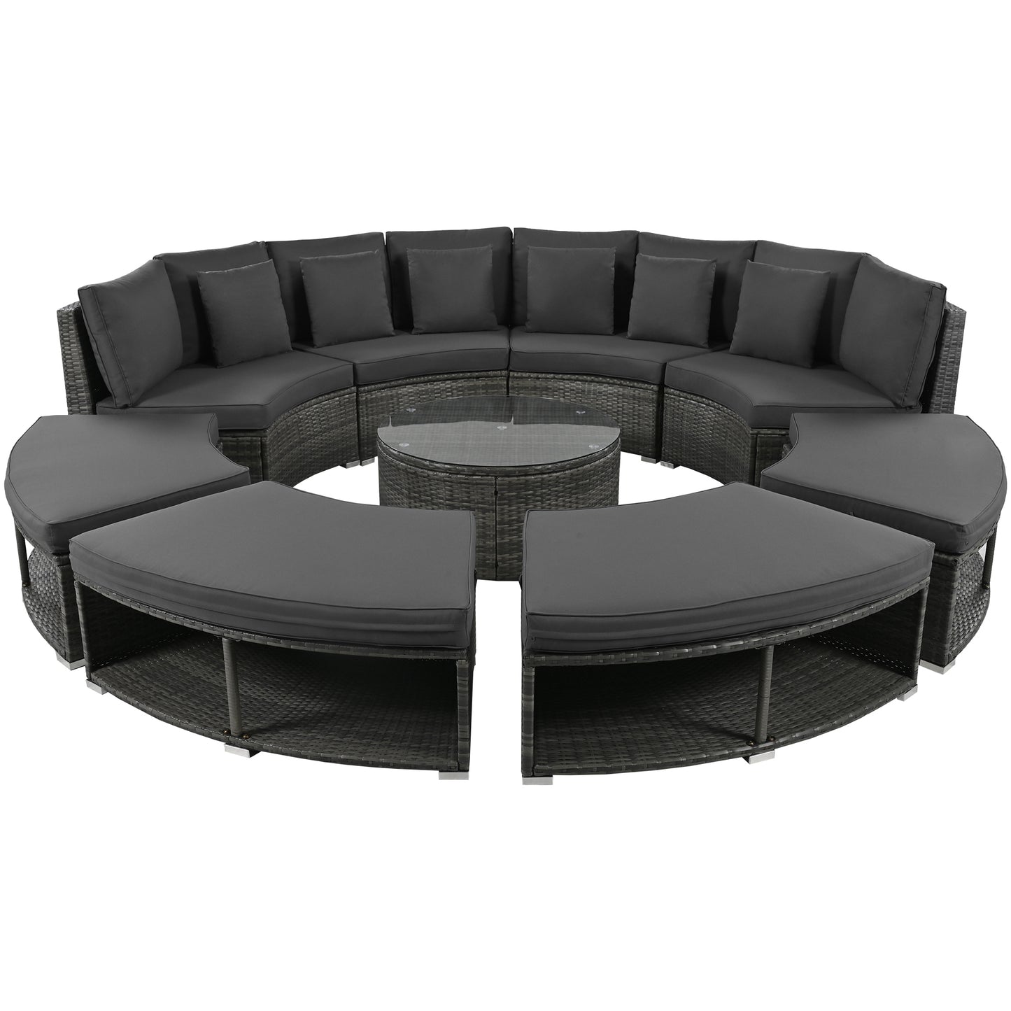 Serrano 9 Pc Outdoor Patio Circular Outdoor Sofa Set - Gray