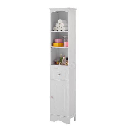 Tower Bathroom Cabinet with Drawer - White