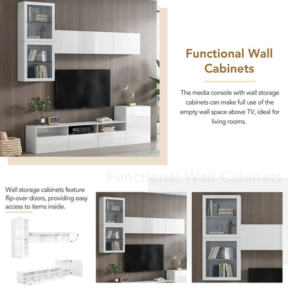 Sata TV Stand with Wall Mounted Floating Storage - White