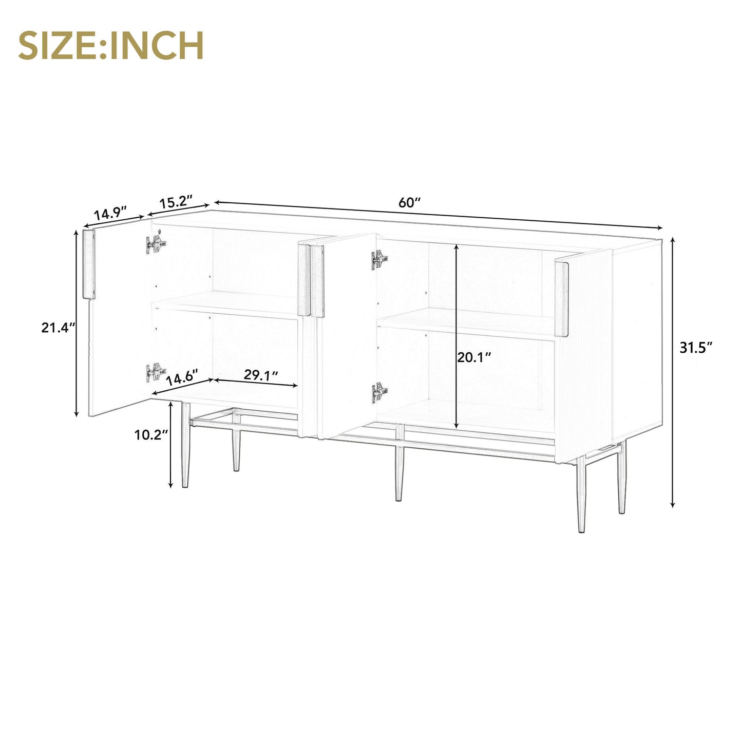 Sylvia Gold Metal Handle Sideboard Buffet - White