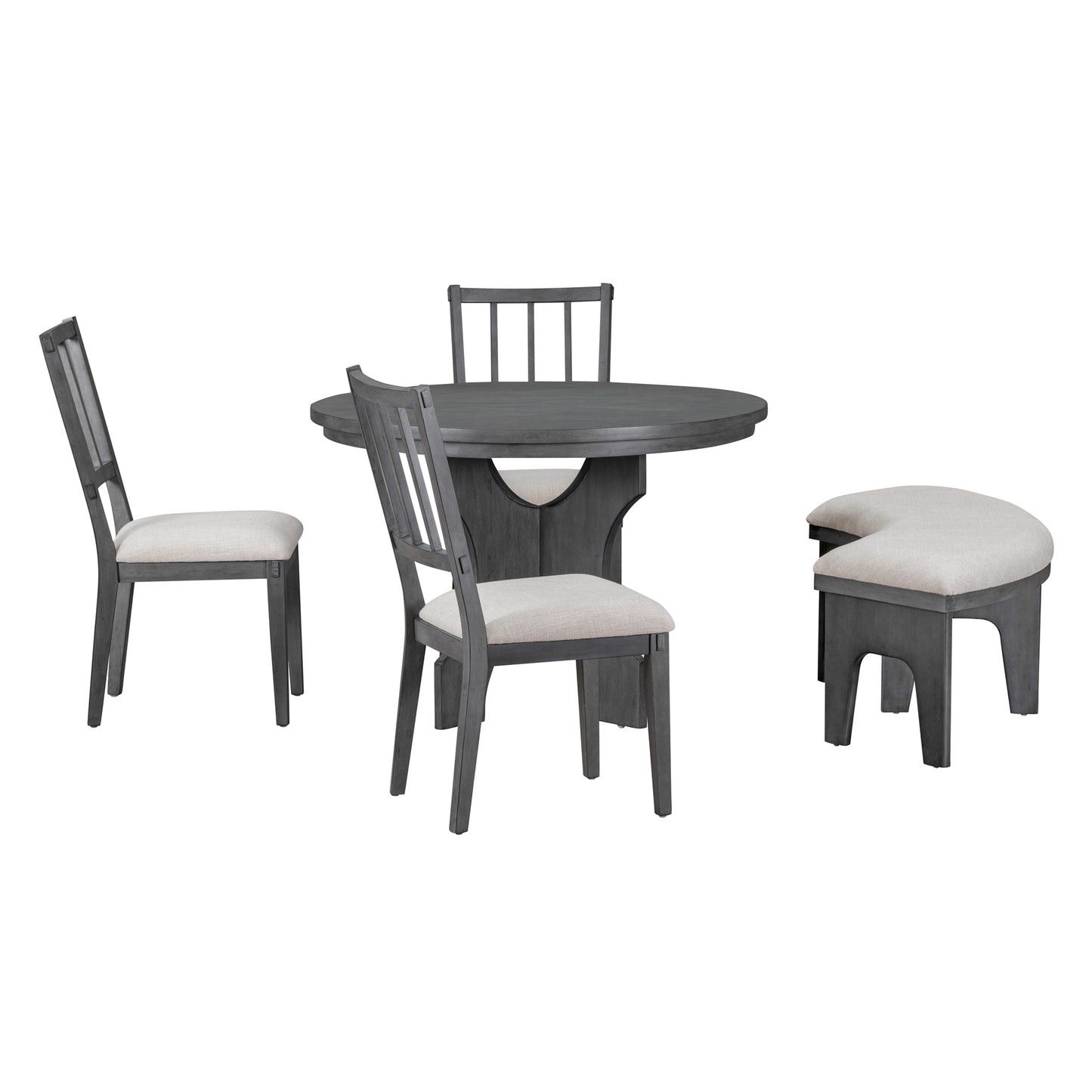 Todd 5pc Dining Set Round Table 4x Side Chairs - Gray