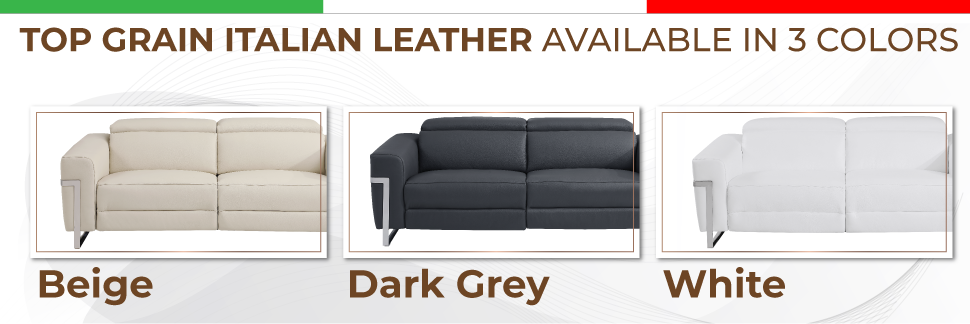 Regal Top Grain Italian Leather Sofa with Power Recliner - Dark Grey