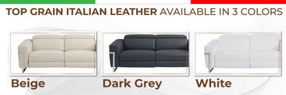 Regal Top Grain Italian Leather Sofa with Power Recliner - Dark Grey