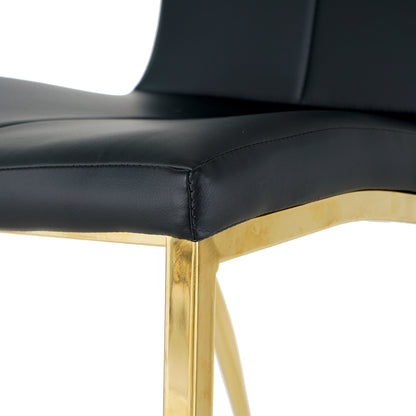 Shona Pu Dining Chairs with Gold Metal Leg (Set of 4) - Black