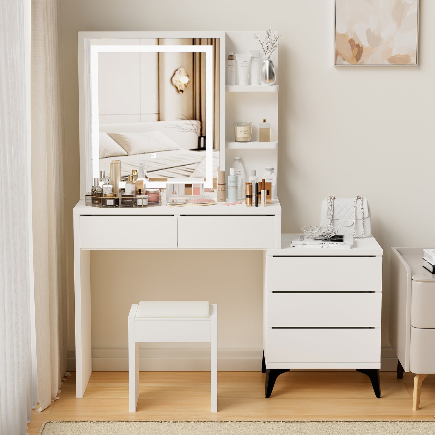 Sion Vanity Desk with Mirror and Lights