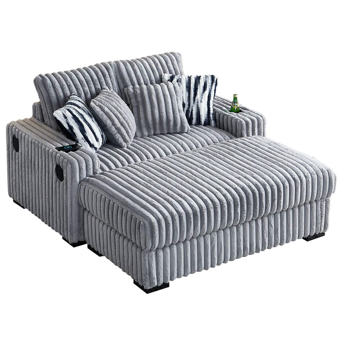 Gene Square Arm Loveseat With Ottoman - Light Gray