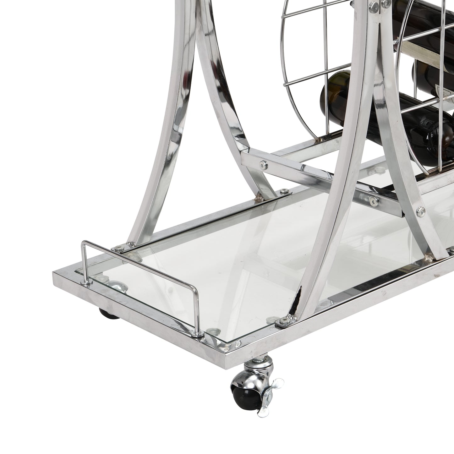 Contemporary Silver Chrome Bar Cart