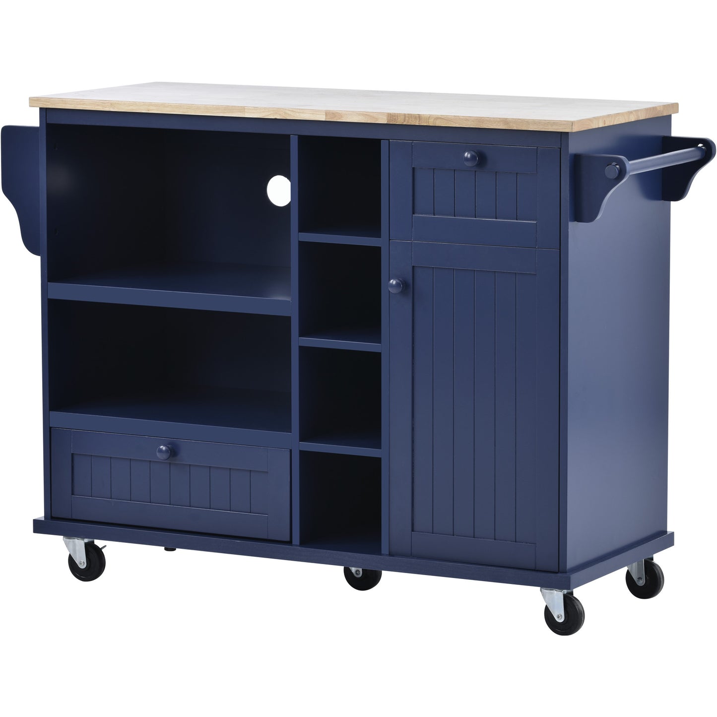 Retro Kitchen Island Cart with Storage Cabinet -Dark blue