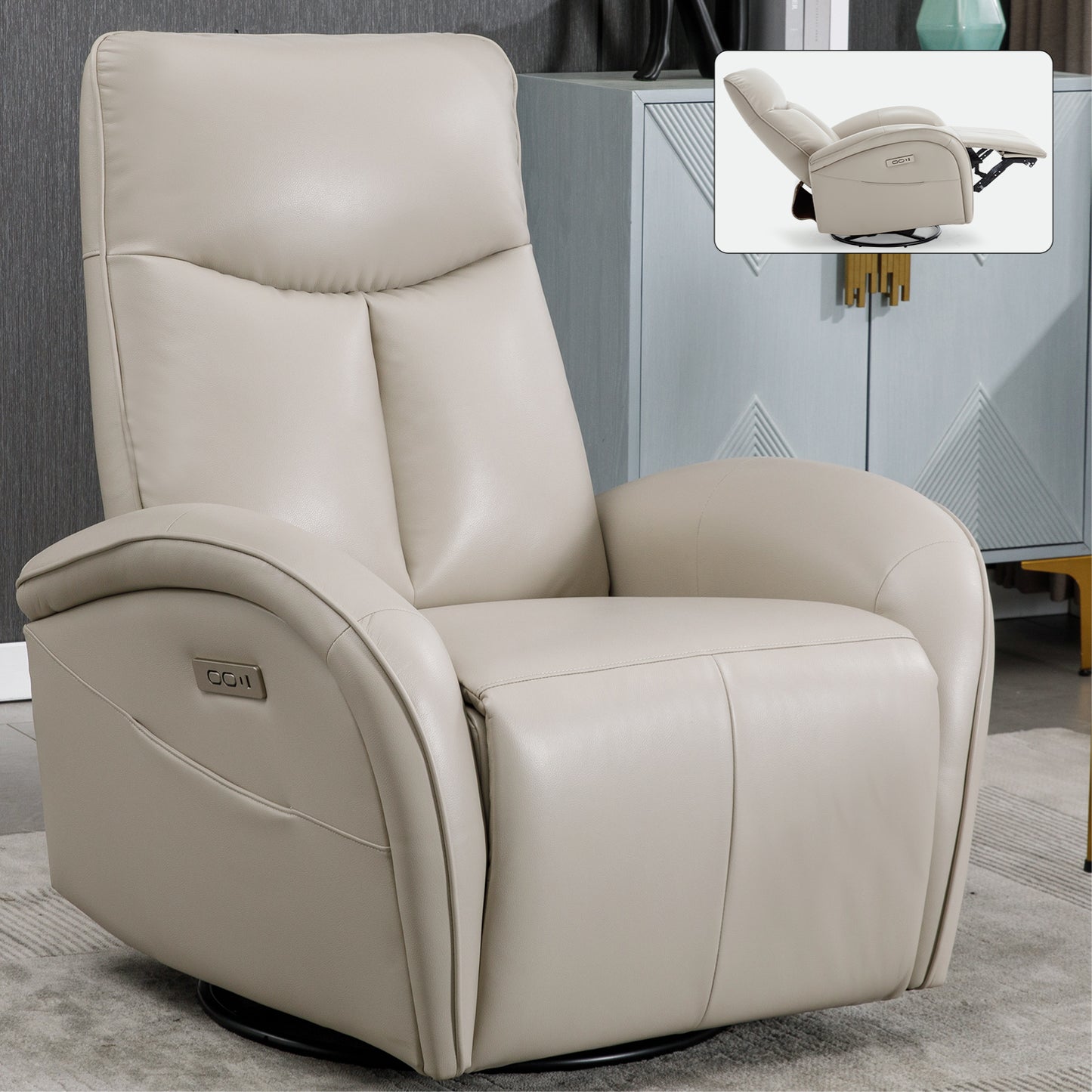 Vince Swivel and Rocker Power Recliner Chair - Beige