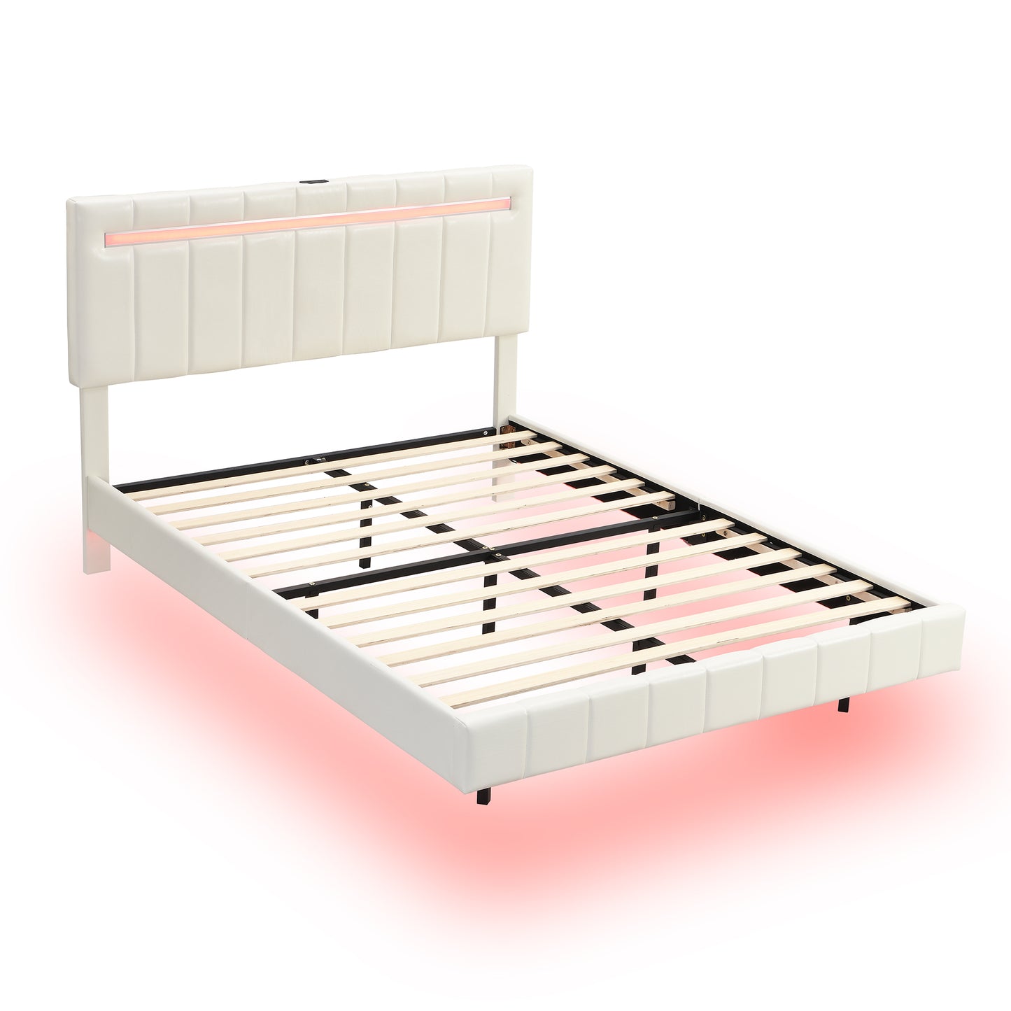 Marc Queen II Size Floating Bed Frame with LED - White