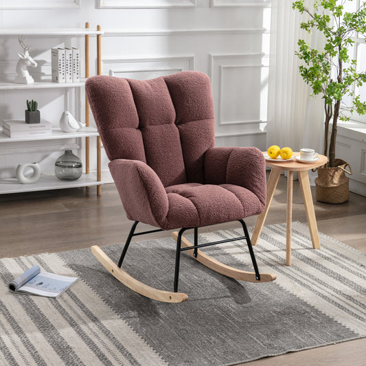 Noble Teddy Wool Fabric Upholstered Rocking Chair - Red