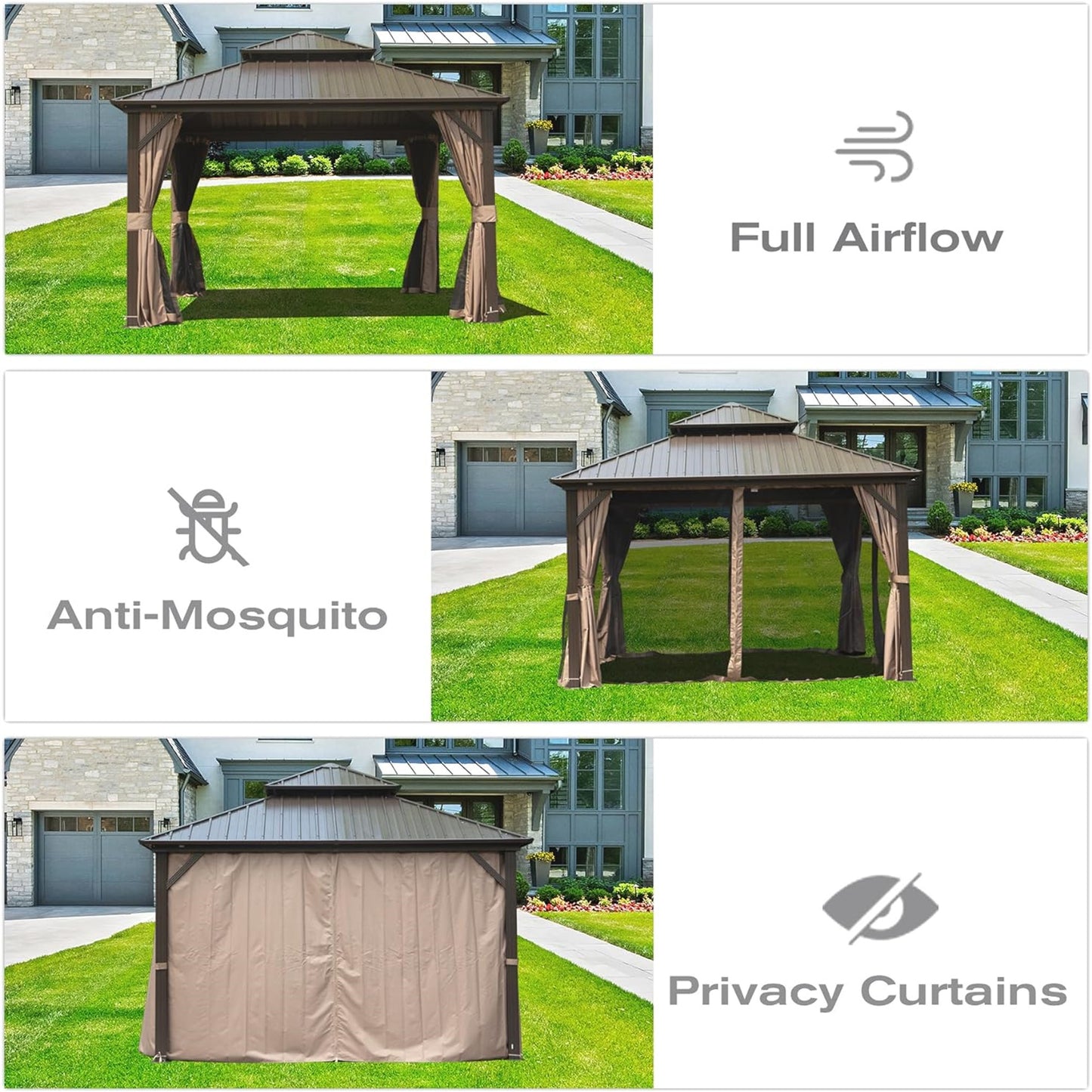 Emerson 12 X 12 ft Hardtop Gazebo - Brown