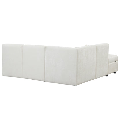 Lexi Sectional Sofa 5-seater Modular Couches with Storage Ottoman - Cream