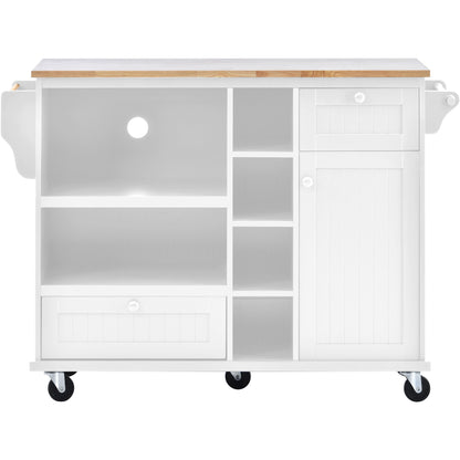 Retro Kitchen Island Cart with Storage Cabinet - White