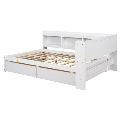 Parker Full Size Daybed with Bookcases -Drawers - White