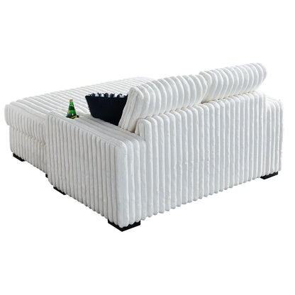 Gene Square Arm Loveseat With Ottoman - Beige