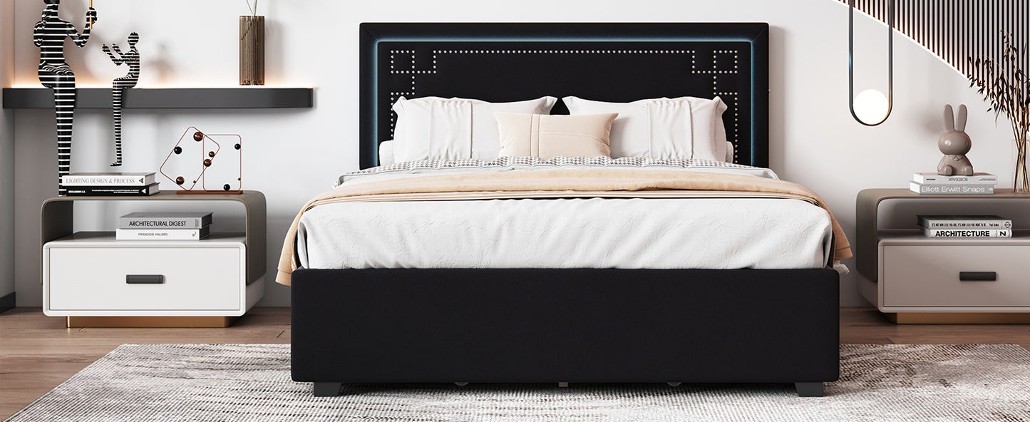 Omo Queen Size Upholstered Platform Bed - Black