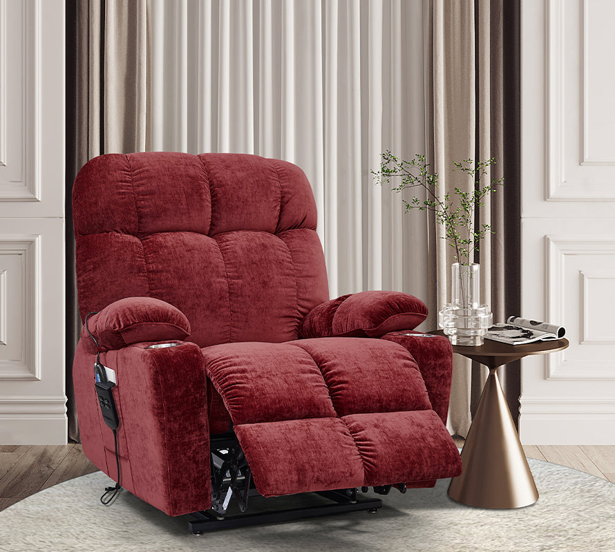 Lila Dual Motor Power Lift Recliner Chair with Heat Massage - Red