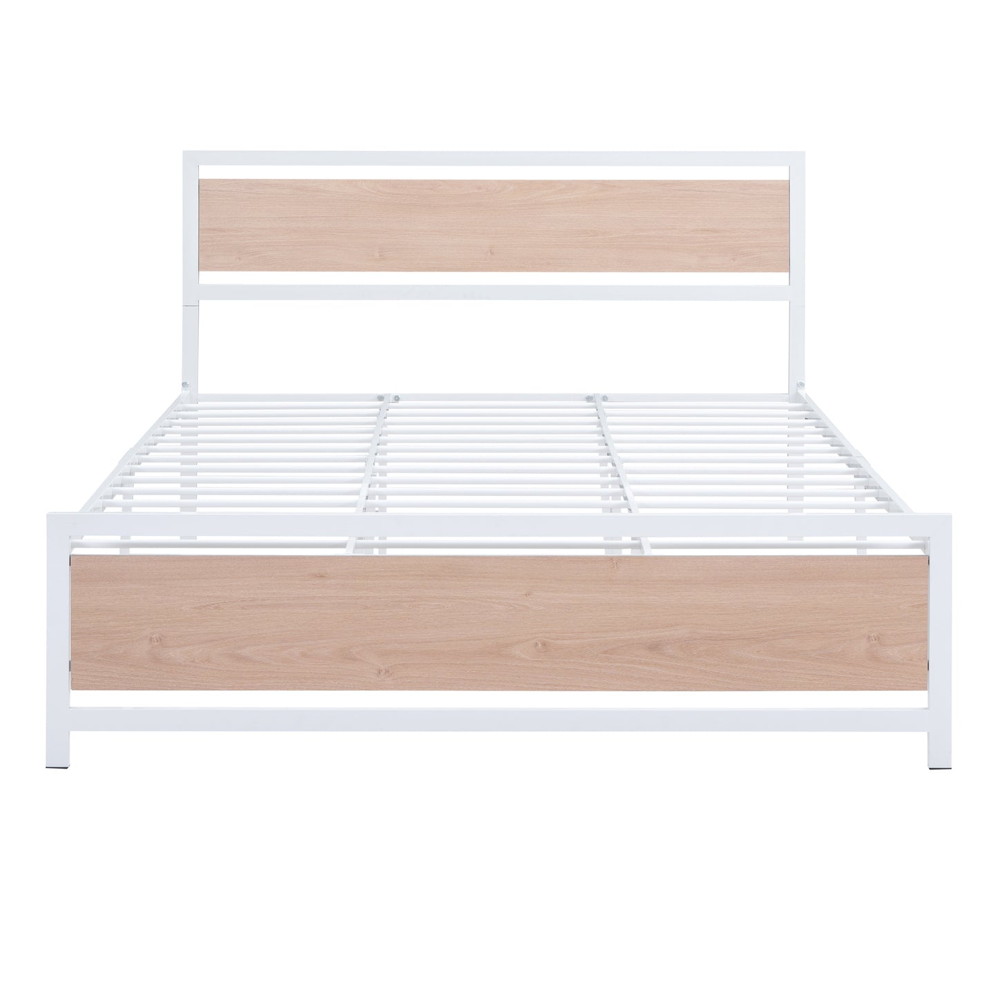 Quasar Queen Size Metal and Wood Platform Bed - White