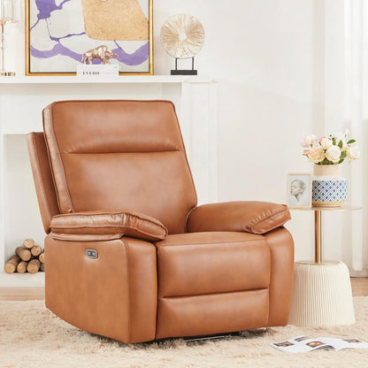 Emma Oversized Leather Power Recliner with USB Port - Caramel